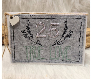 Stickdatei - ITH Postkarte True Love Hochzeit Silberhochzeit Goldhochzeit Jubiläum